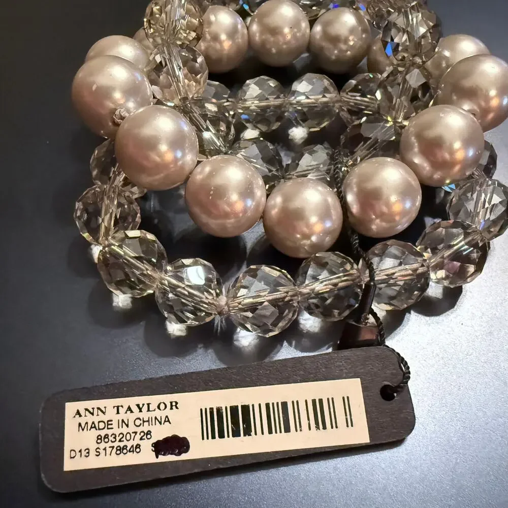 Ann Taylor Trio Faceted Crystal Faux Pearl Stretch Bracelets
